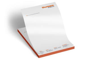 Briefbogen der Firma Thürmann mit Logo, klarer Struktur und dezentem Design für formelle Geschäftskorrespondenz.