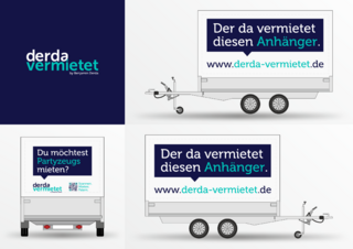 Visualisierung einer beschrifteten Anhängerplane als Vorschau, zeigt Logo, Schriftzug und Gestaltungselemente auf der Plane.