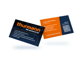 Visitenkarten der Firma Thürmann mit klarer Typografie, Firmenlogo und ansprechendem Layout.