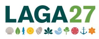Darstellung der LAGA 2027 Wortmarke in Kombination mit Icons – flexible Verwendung für digitale und analoge Kommunikationsmittel im einheitlichen Designsystem.