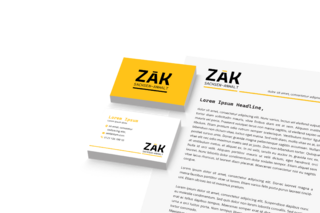 Briefbogen und Visitenkarte der Firma ZAK mit klarer Gestaltung, Logo und einheitlichem Corporate Design für einen professionellen Auftritt.