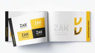 Stylebook der Firma ZAK mit Richtlinien zu Logo, Farben, Typografie und Gestaltung für ein konsistentes Markenbild.