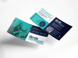 Flyer im Corporate Design von „derda_vermietet“ mit starker Typografie, klarer Struktur und prägnanten Botschaften.