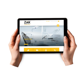 Tablet-Mockup der ZAK Webseite mit klarer, responsiver Darstellung im einheitlichen Corporate Design.