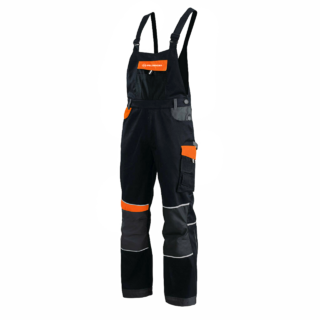 Robuste Latzhose im Corporate Design von Feldbinder – mit Logo und markentypischen Farben für einen professionellen Auftritt.