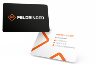 Visitenkarte von Feldbinder mit Logo und Kontaktdaten.