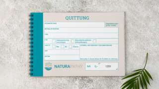 Quittungsblöcke von Naturapathy mit Logo und strukturiertem Design, geeignet für offizielle Zahlungsbestätigungen und Buchhaltungszwecke.