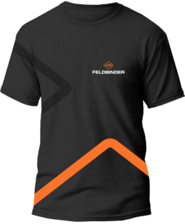 Schwarzes T-Shirt mit Feldbinder-Branding – schlicht, markenkonform und wirkungsvoll gestaltet im FFB CI.